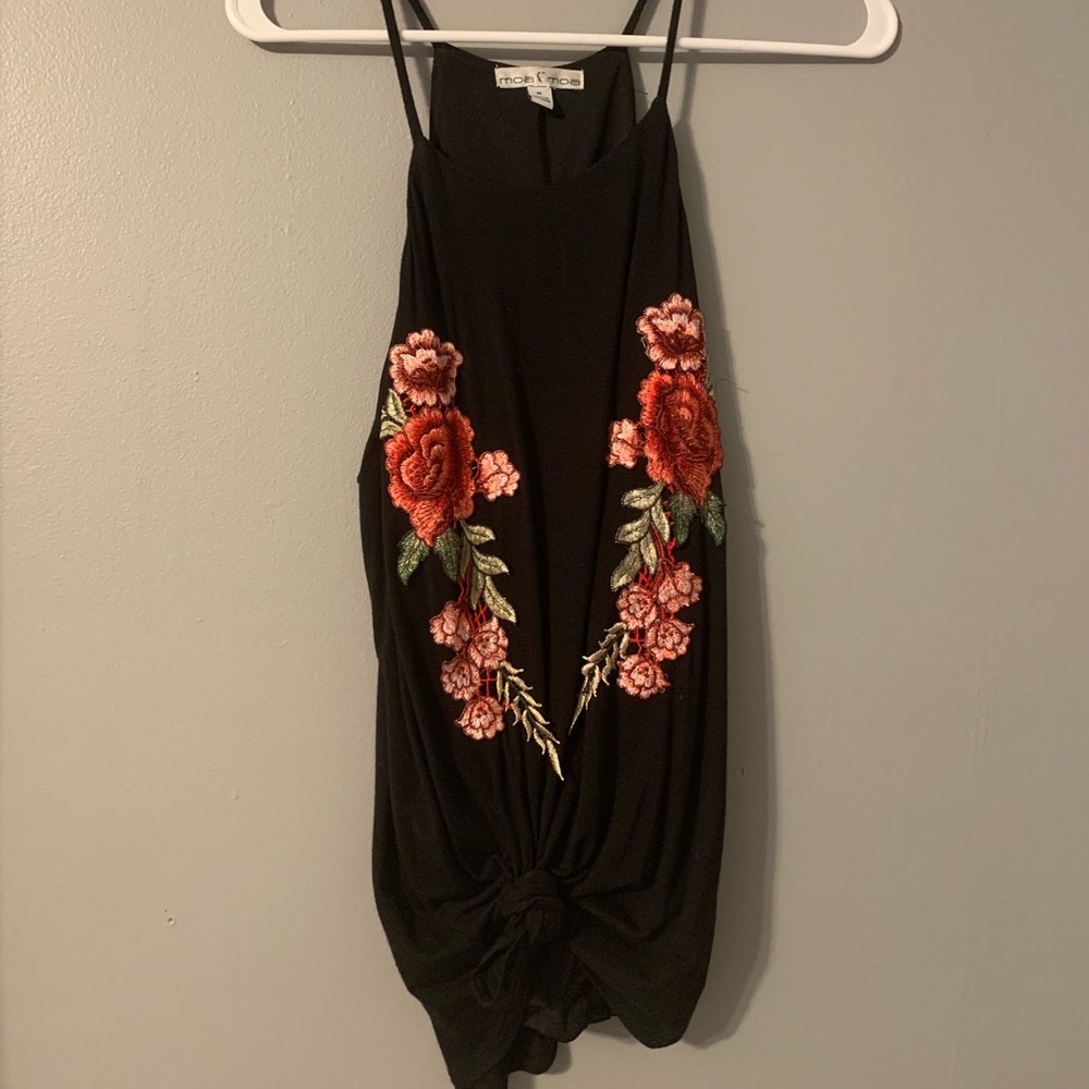 embroidered black tank top WORN ONCE